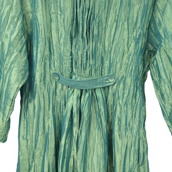 Noelle Crinkle Pleat Tunic Top Jacket Iridescent Green Size 16/18 Button Front - Picture 9 of 13